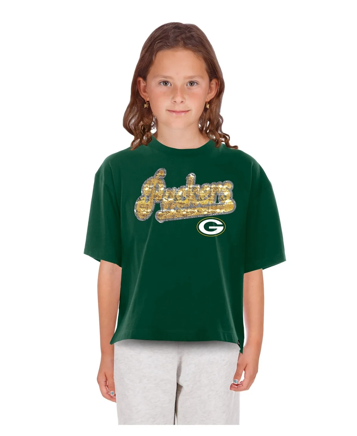 Bay Packers Flip Sequin Boxy T-Shirt by New Era
