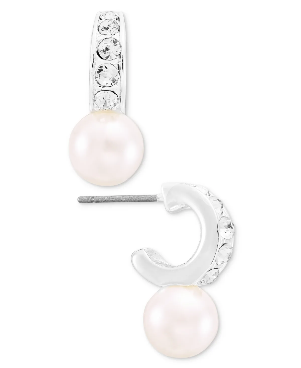 Faux Pearl and Glass Crystal 17MM Huggie Chandelier Hoop Pearl Drop Earrings by Anne Klein