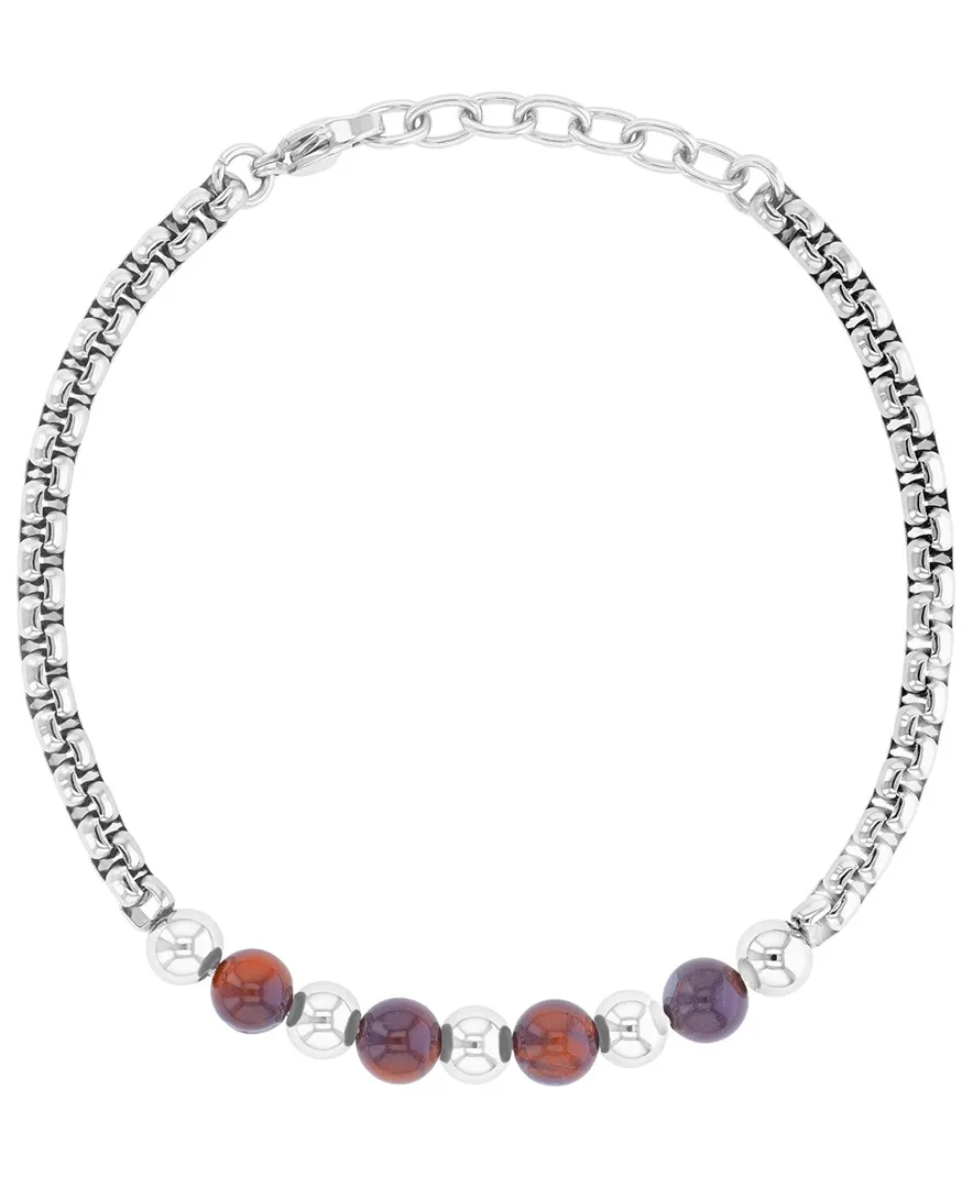 Platinum-Plated Steel Tiger Eye Chain Bracelet