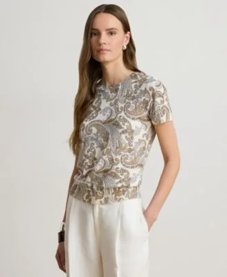 Lauren Ralph Lauren Paisley Short Sleeve Sweater by Ralph Lauren