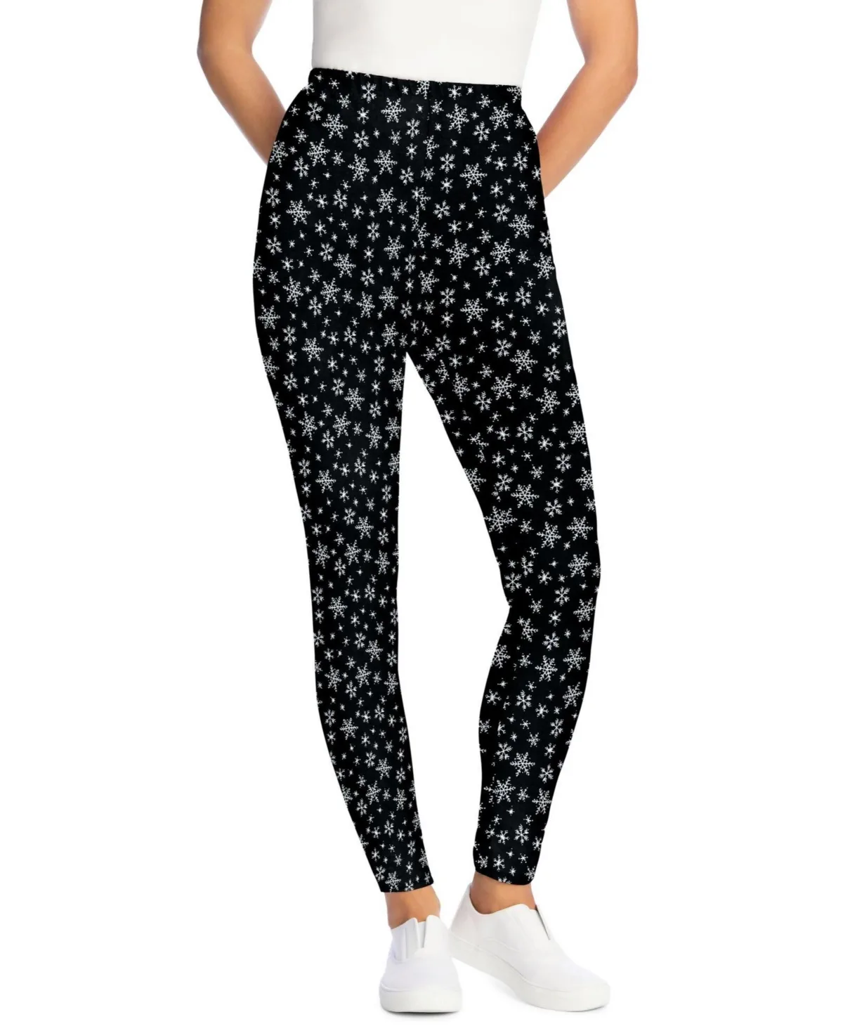 Stretch-Cotton Knit Pull-On Printed Leggings by Woman Within