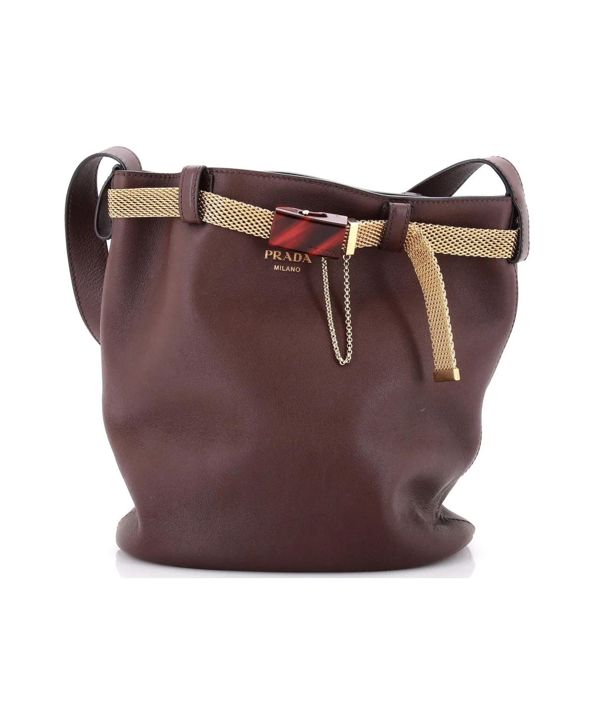 Pre-Owned Prada Jeweled Belt Bucket Bag Leather