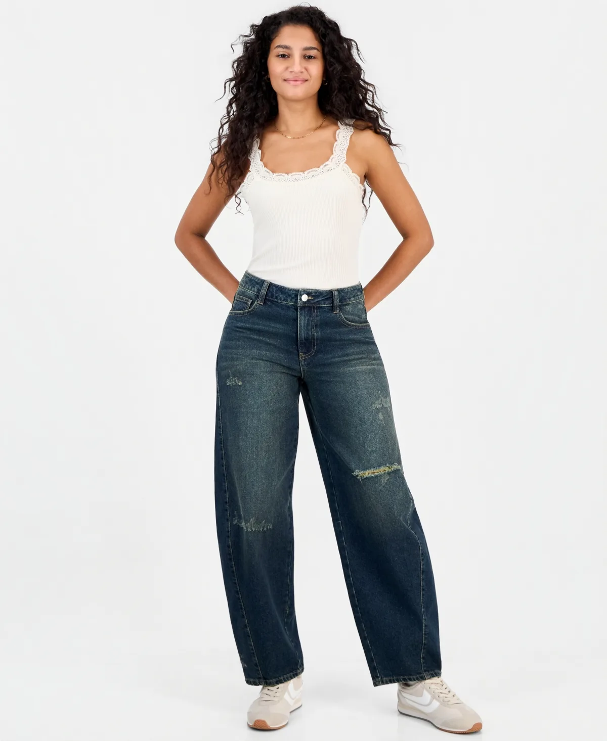 Low Curve Wide-Leg Mid-Rise Distressed Denim Jeans by And Now This