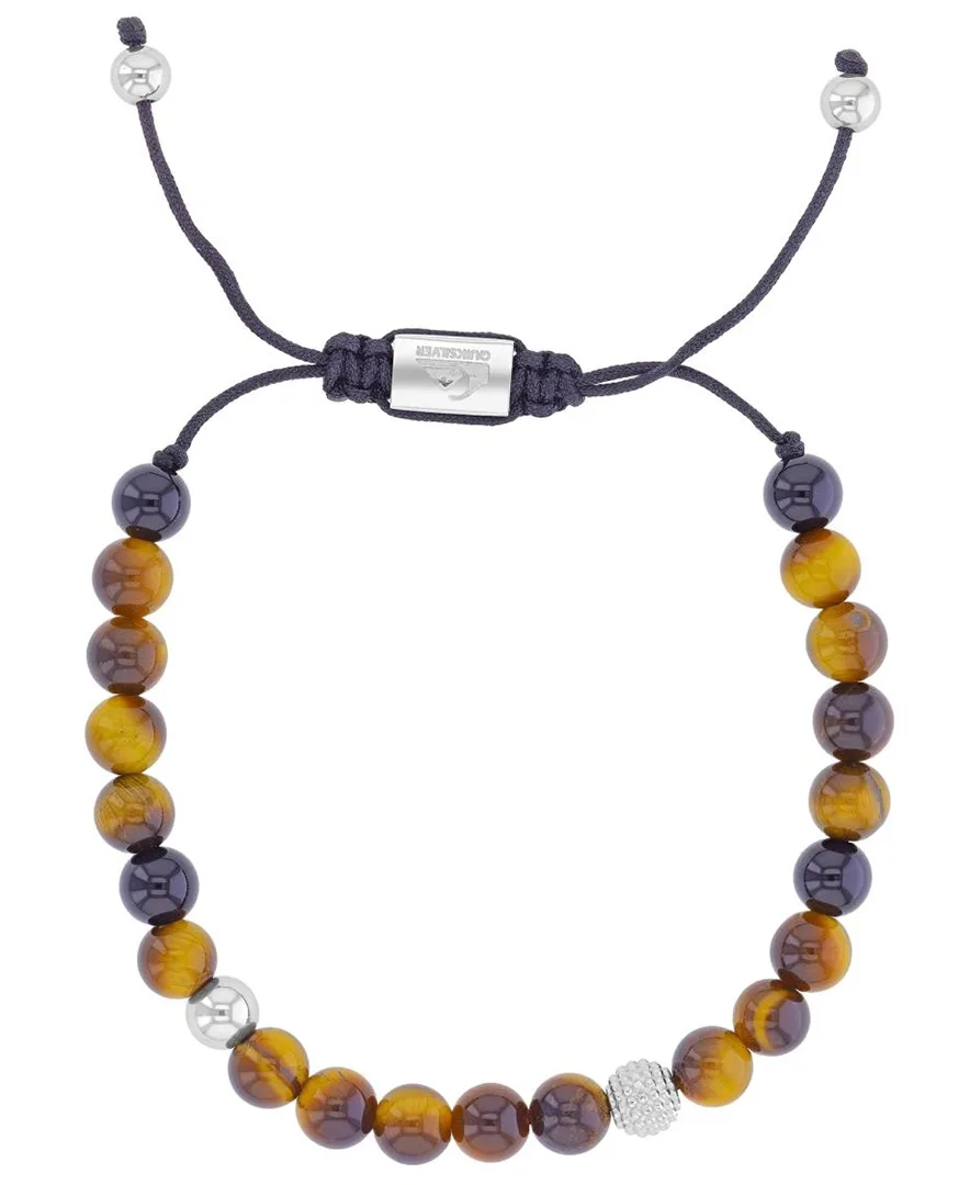 Platinum-Plated Steel Tiger Eye Onyx Adjustable Bracelet by Quiksilver