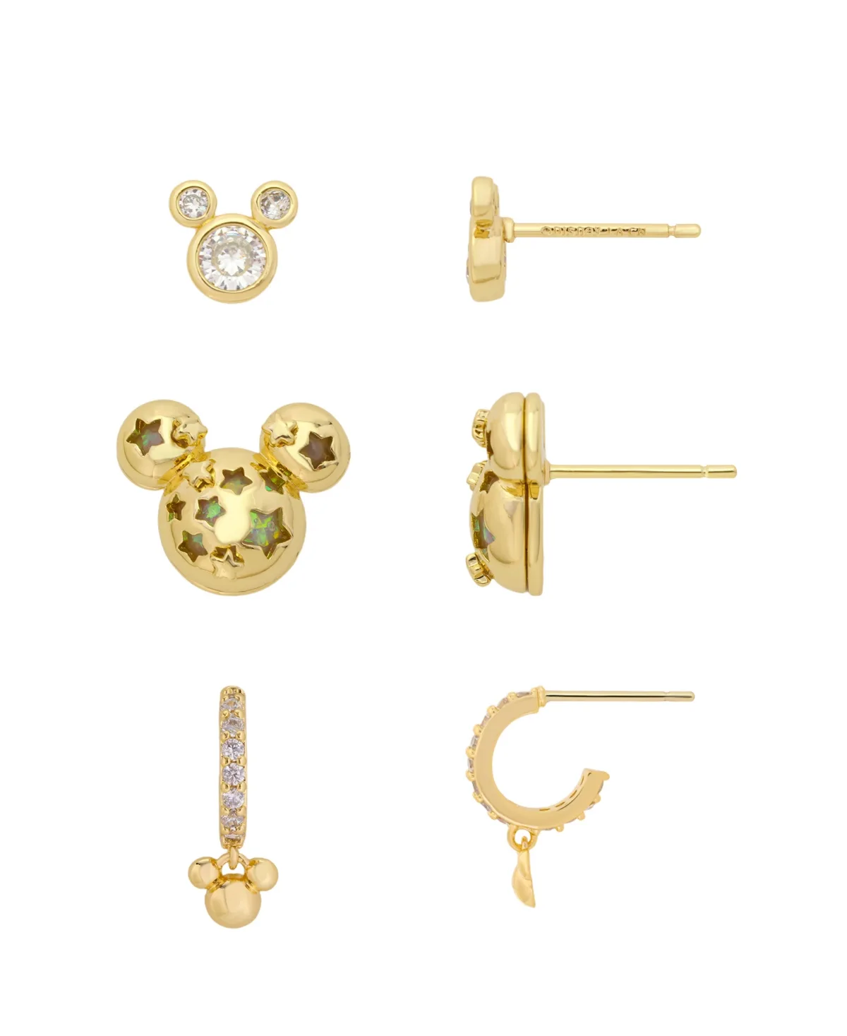 Disney Cubic Zirconia Gold-Plated Mickey Mouse Stud and Hoop Earrings, 3-Piece Set by Disney