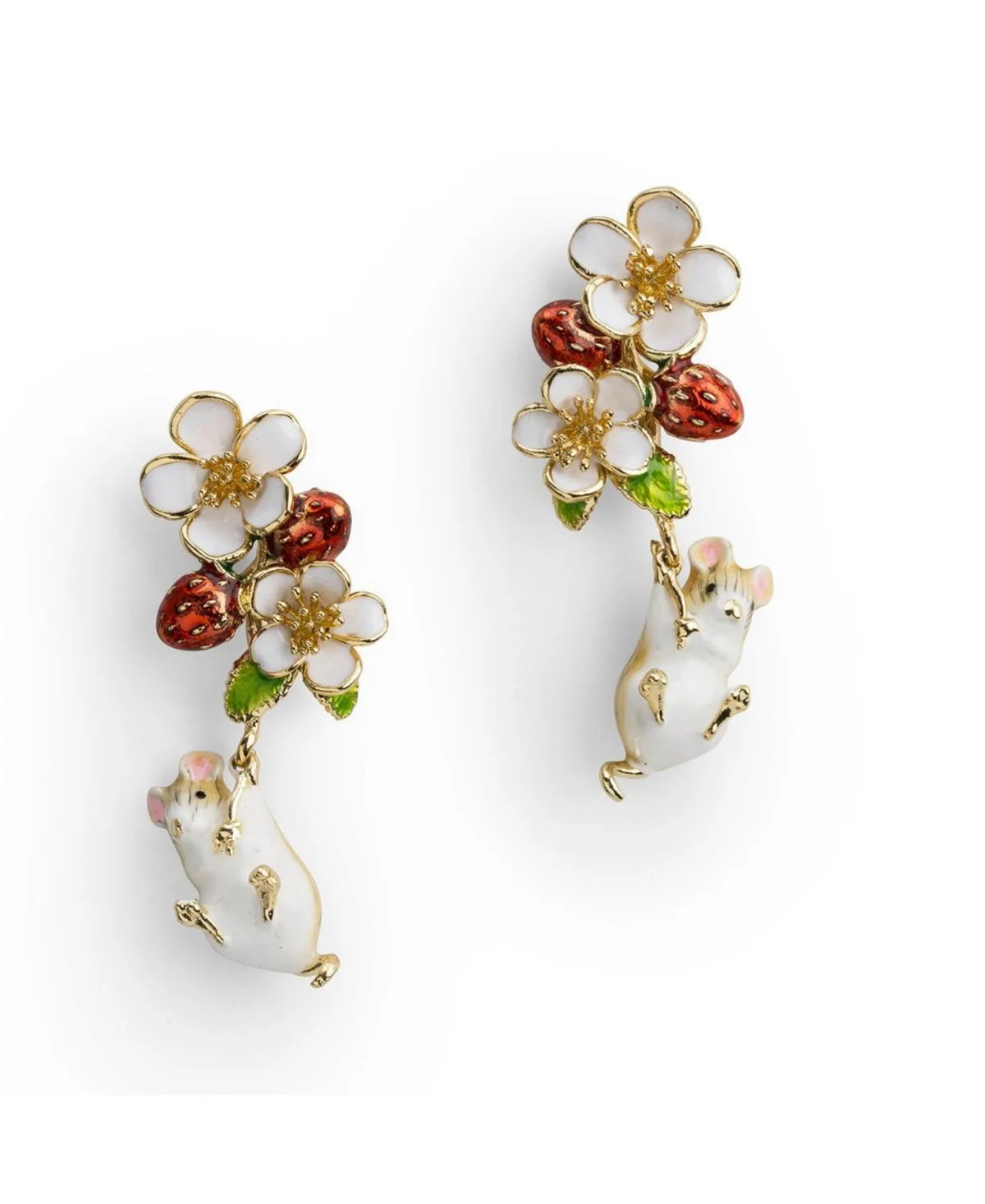 Strawberry & Mouse Hand-Painted Enamel Earrings by Bill Skinner Studio