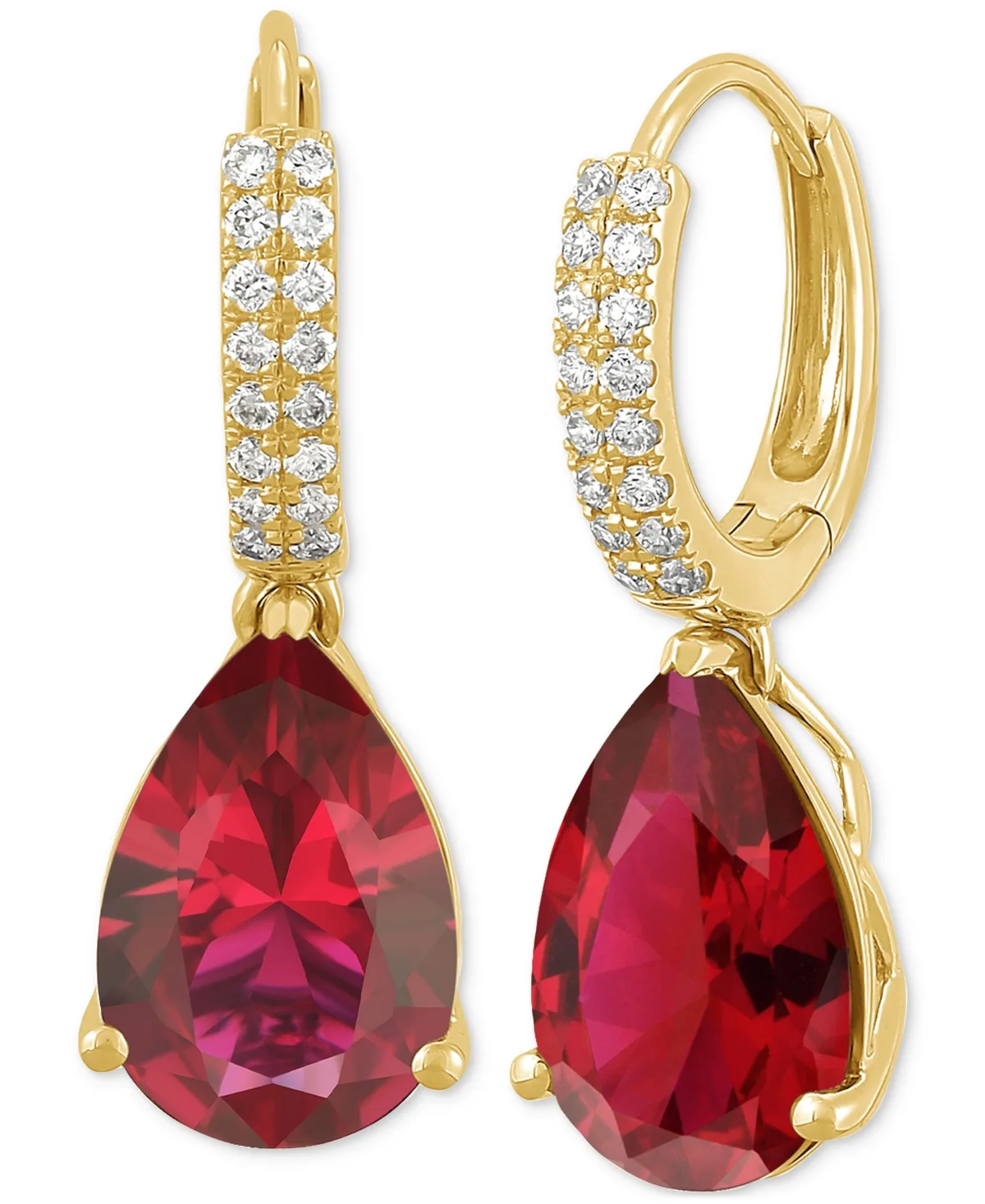 Lab-Grown Sapphire (8-1/8 ct. t.w.) & Diamond (1/4 ct. t.w.) Pear Dangle Hoop Earrings in 14k White Gold by Grown with Love