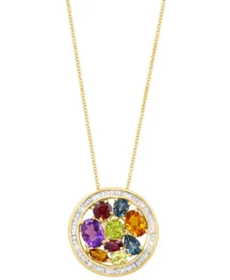 Birthstone Diamond Multi Gemstone Necklace Multi Stone Cocktail Ring in 14k Yellow Gold