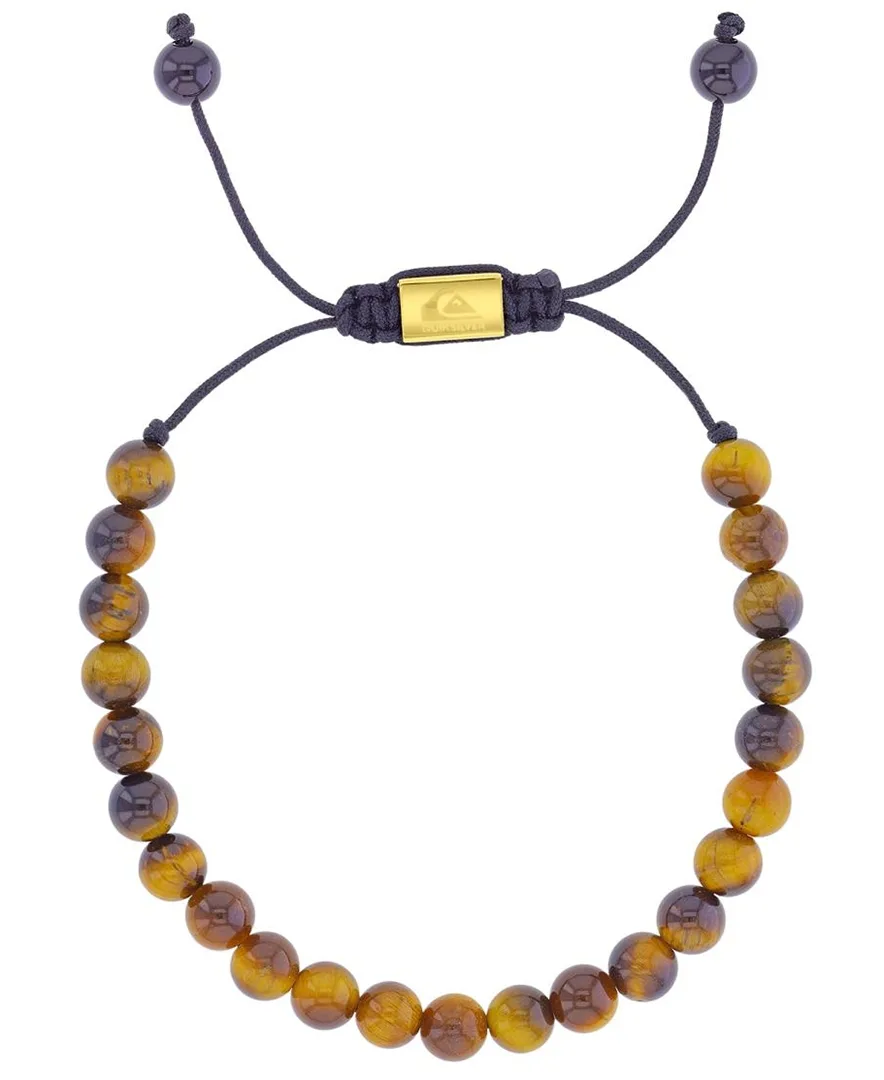 18k Gold-Plated Tiger Eye Onyx Adjustable Bracelet by Quiksilver