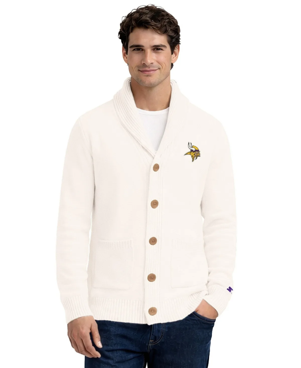 Minnesota Vikings Shawl Collar Heavy Knit Cardigan Sweater by Starter