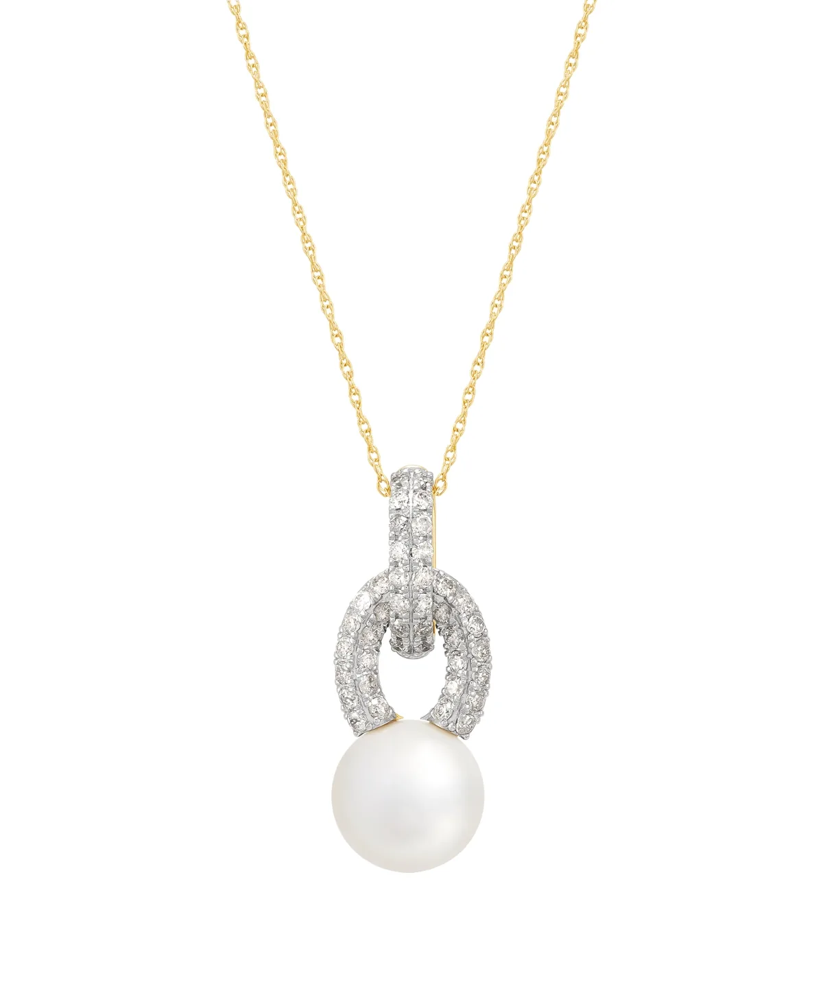 Cultured Freshwater Pearl and Diamond (1/2 ct. t.w.) 18 Pendant Necklace in 10K Yellow Gold by Honora