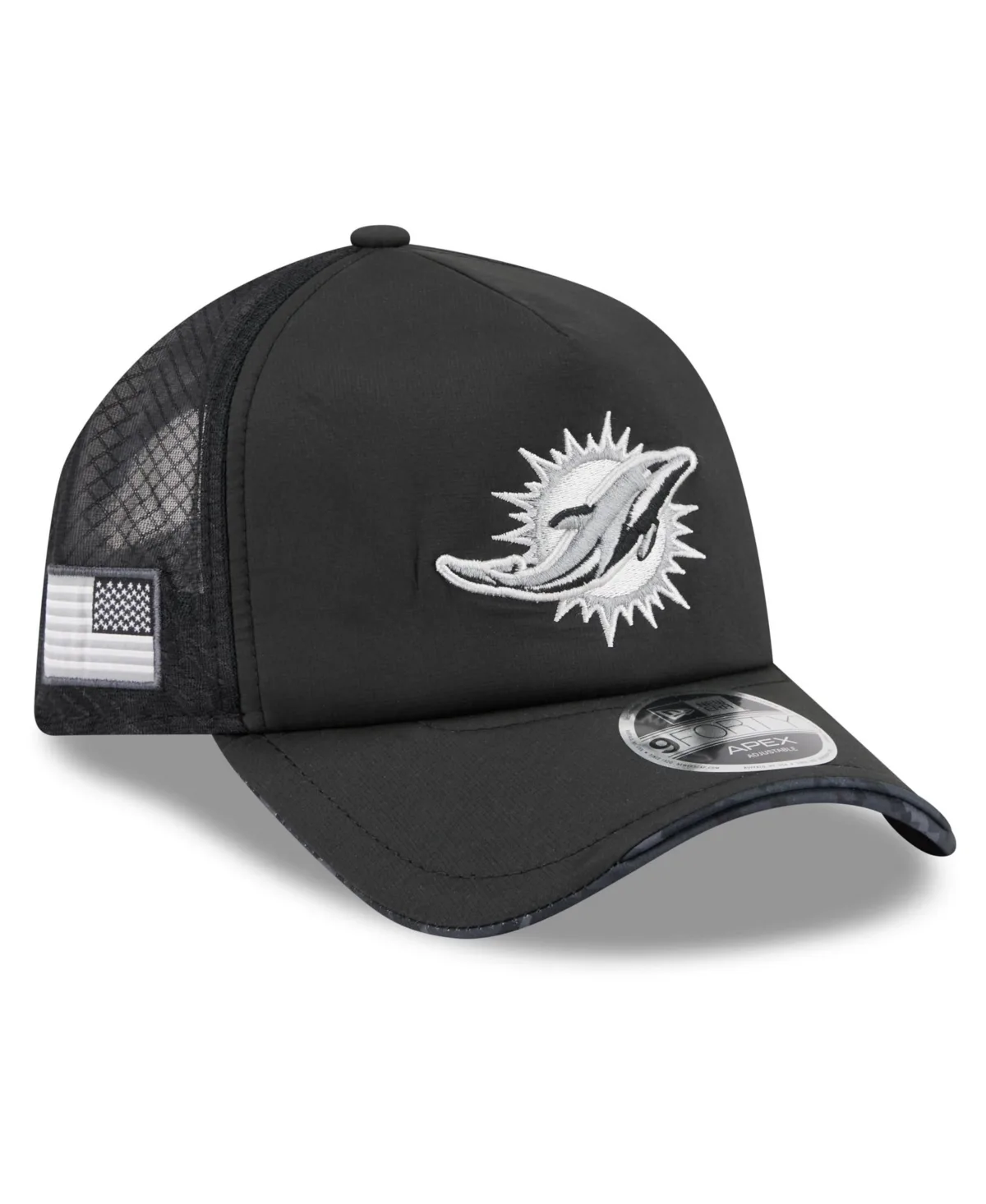 Miami Dolphins 2026 Salute to Service Apex 9FORTY Adjustable Trucker Hat