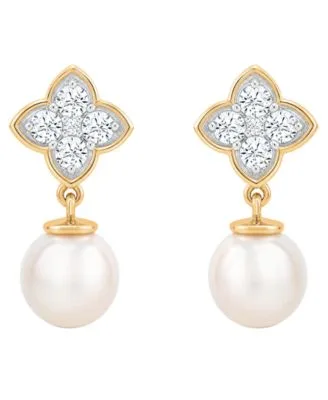 Cultured Freshwater Pearl Lab Grown Sapphire Necklace Drop Earrings in 14k Yellow Gold Plated Over Sterling Silver by Macy's