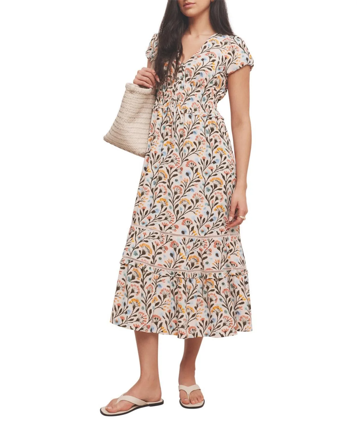 V-Neck Short-Sleeve Floral-Print Dress by Mint Velvet