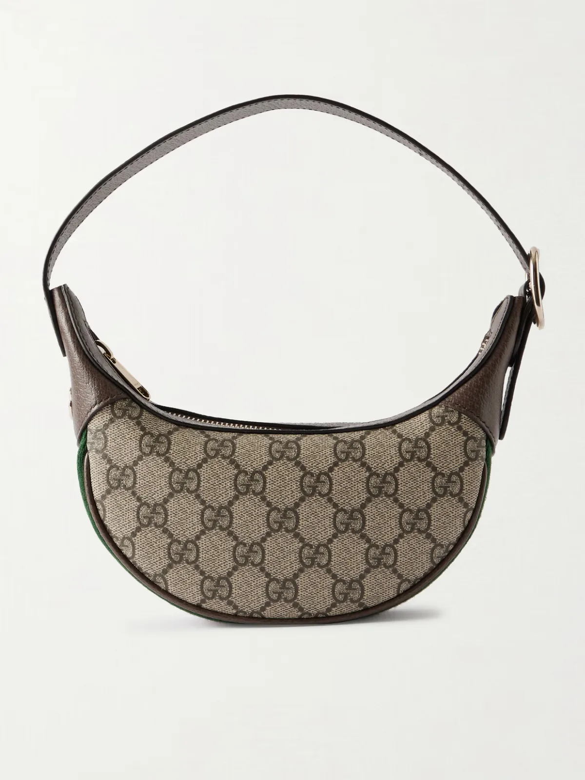 - Ophidia Mini Webbing-trimmed Textured-leather And Printed Coated-canvas Shoulder Bag -