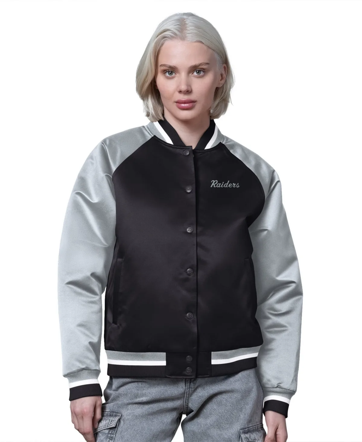 Las Vegas Raiders Satin Full-Snap Vintage Varsity Jacket