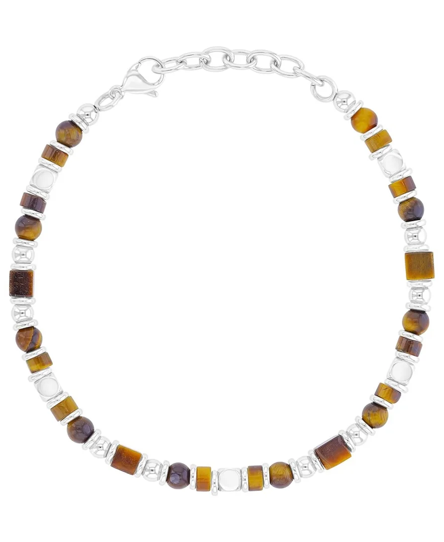 Platinum-Plated Steel Tiger Eye Mix Bracelet by Quiksilver