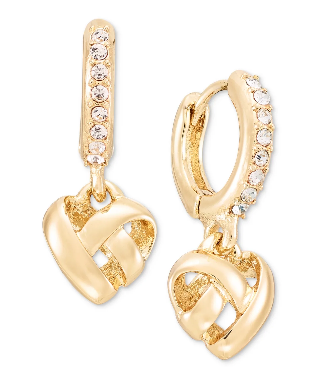 Gold-Tone Crystal 12MM Huggie Knotted Heart Earrings by Anne Klein