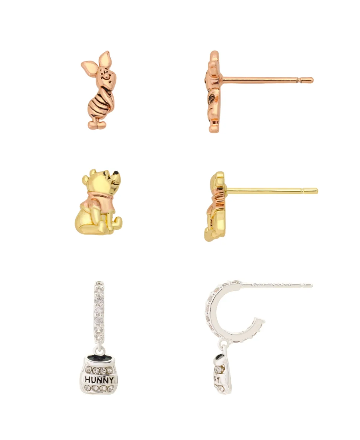Multi-Stone Crystal and Cubic Zirconia Gold Post-Back Earrings, 3-Pair Set by Disney