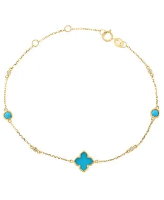 Diamond Turquoise Bracelet Earrings in 14k Yellow Gold by Effy Collection