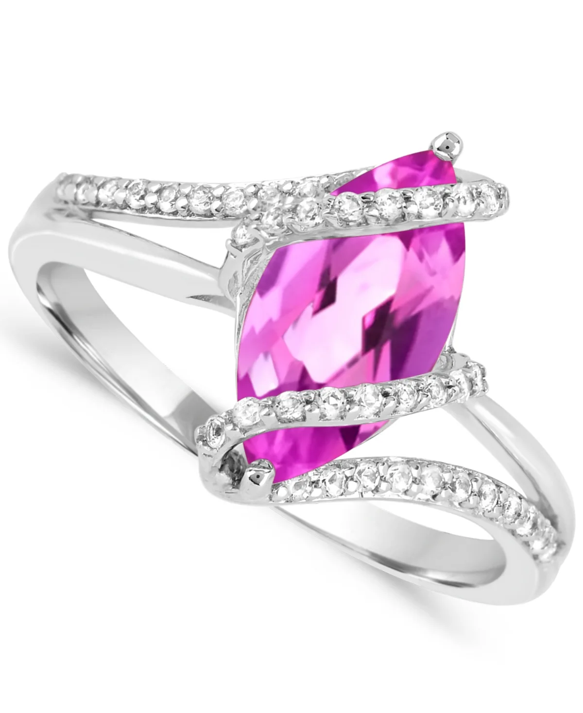 Lab-Grown Pink and White Sapphire Cocktail & Statement Open Ring (1-3/4 and 1/3 ct. t.w.) in Sterling Silver by Macy's