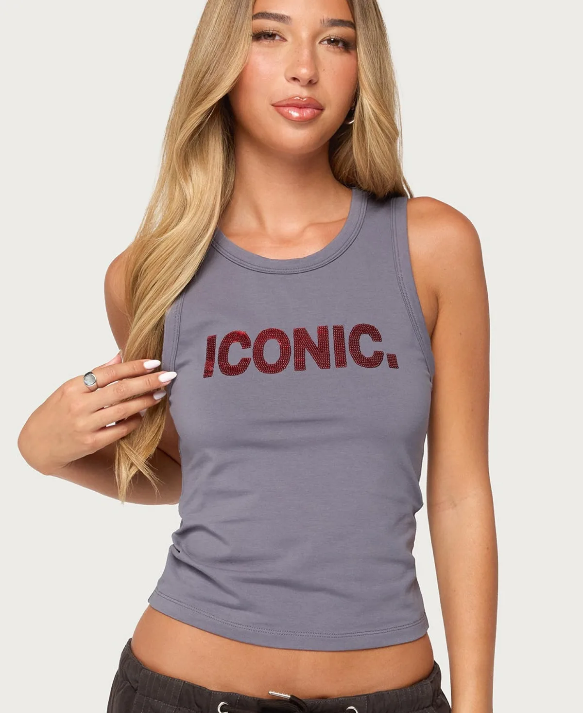 Iconic Girl Scoop Neck Sleeveless Cotton-Blend Tank Top by Edikted