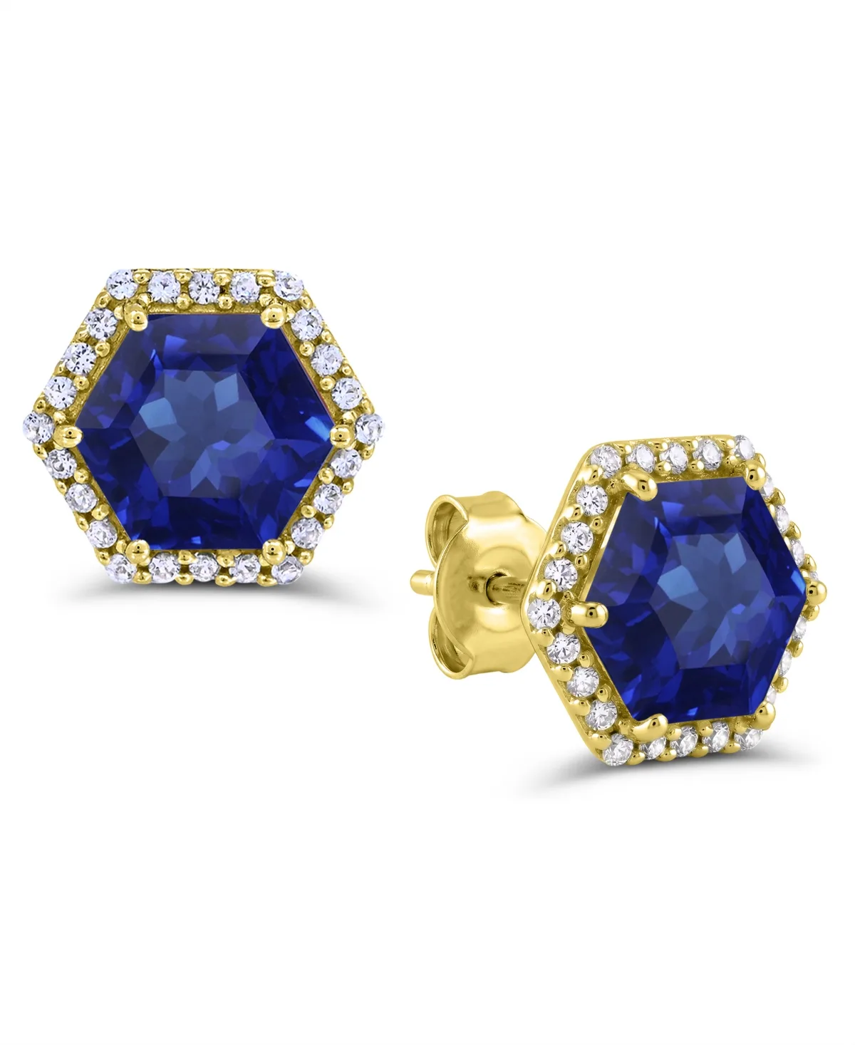 Lab-Grown Blue Sapphire and White Sapphire Stud Earrings (4-7/8 ct. t.w.) in 14k Gold-Plated Sterling Silver by Macy's
