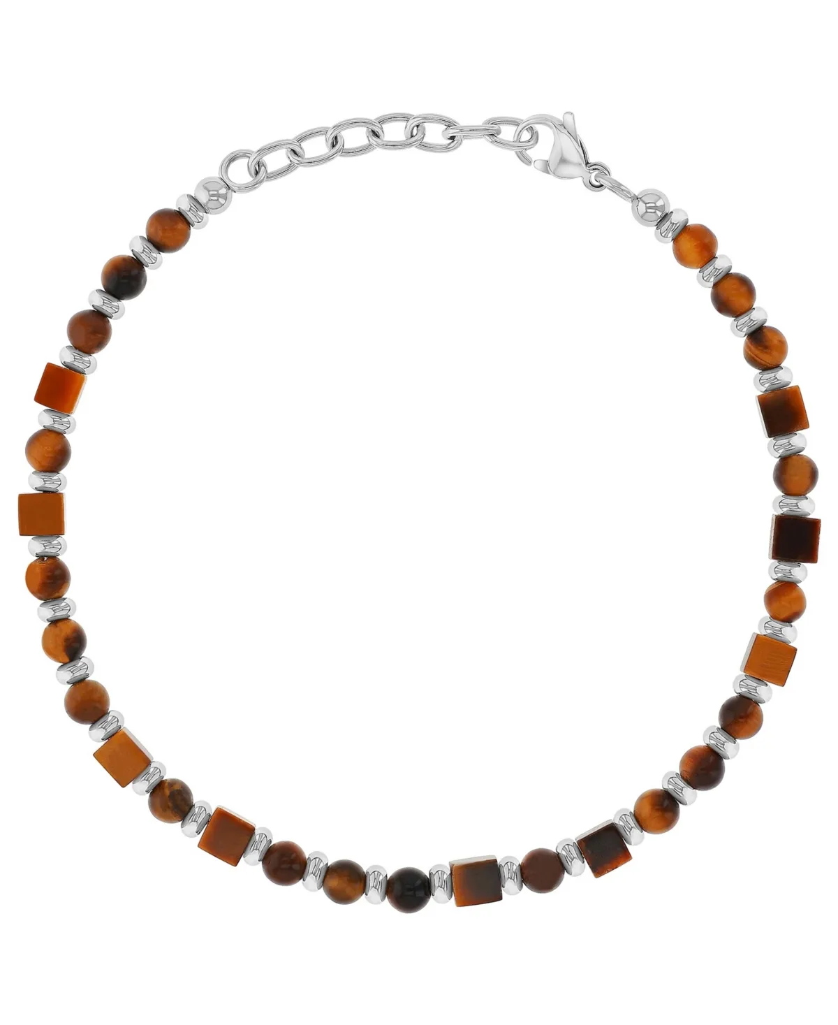 Platinum-Plated Steel Tiger Eye Square Bracelet by Quiksilver
