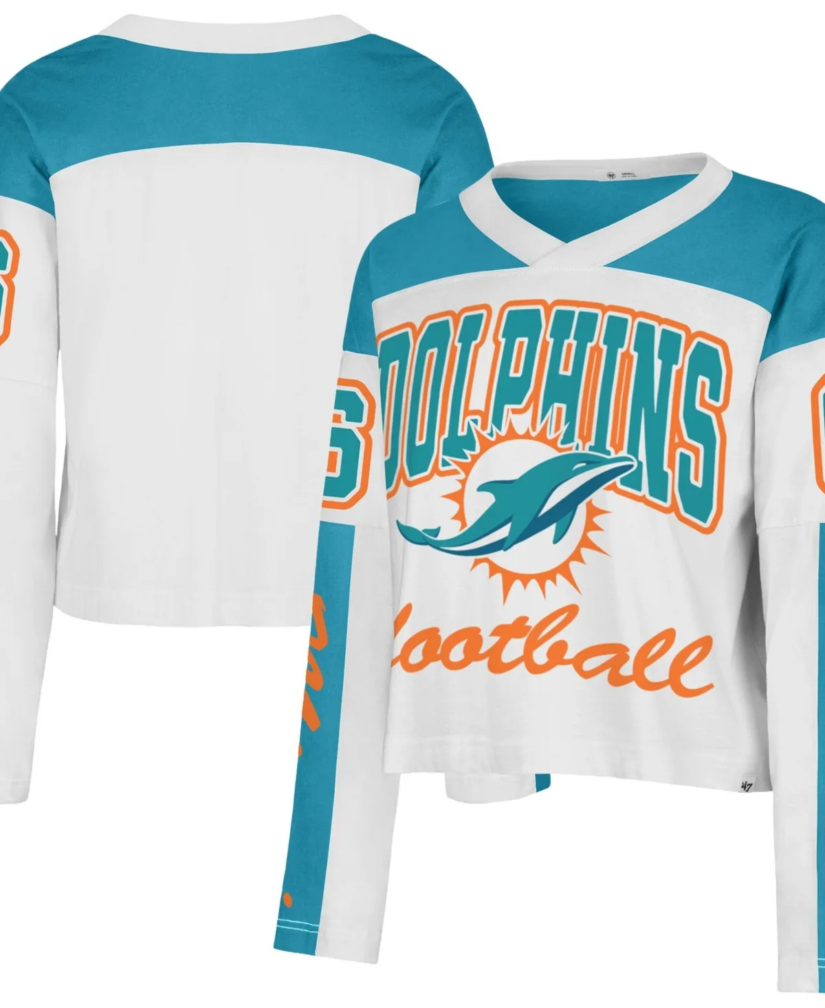 Miami Dolphins Exclamation Metro V-Neck Long-Sleeve Jersey T-Shirt by 47 Brand