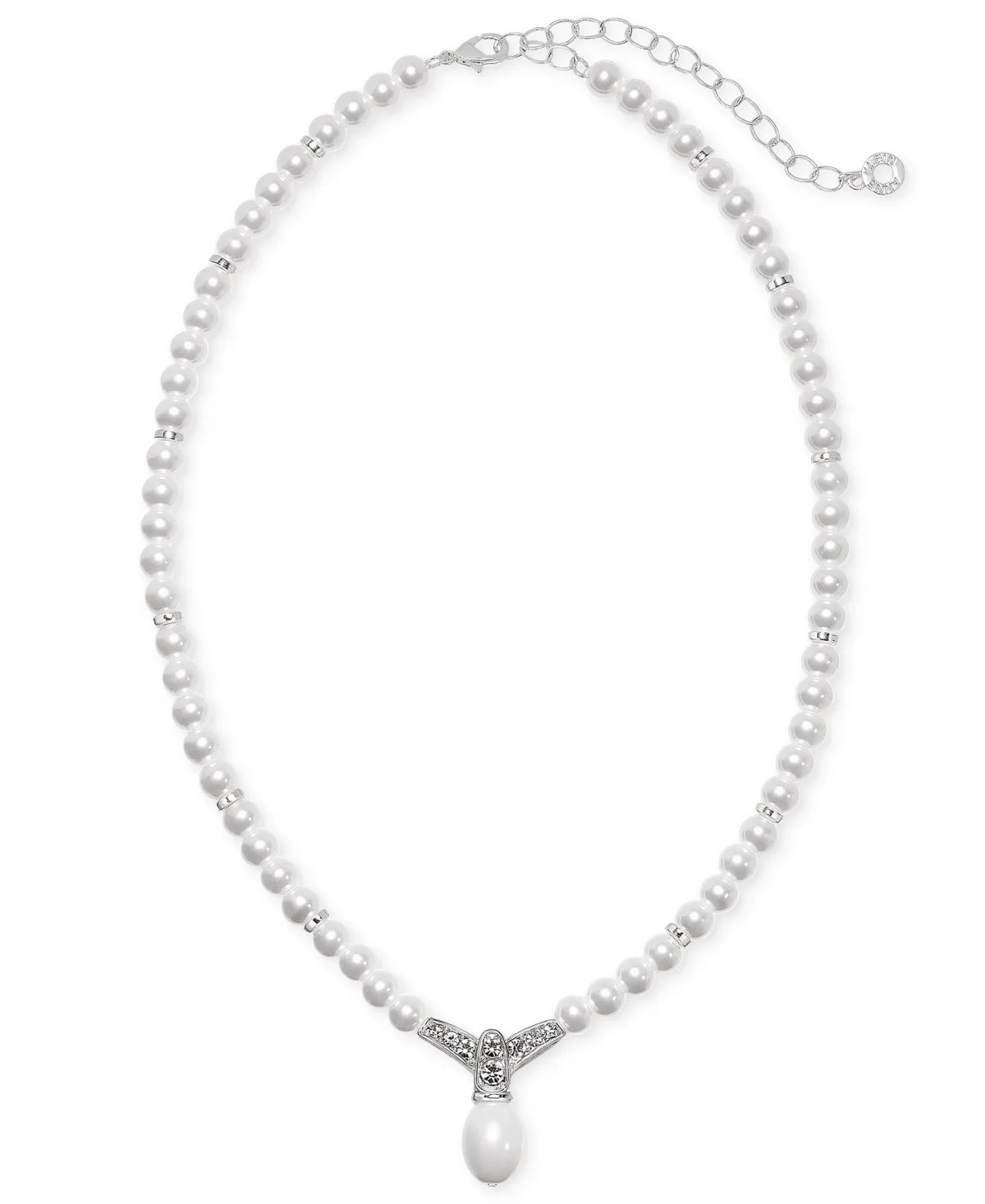 Imitation Pearl and Glass Crystal Silver-Tone Pendant Necklace by Anne Klein