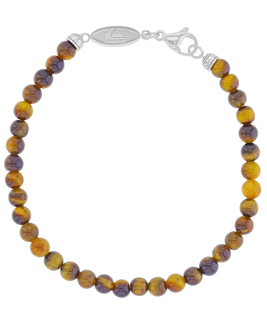 Platinum-Plated Oval Tag Tiger Eye Bracelet by Quiksilver
