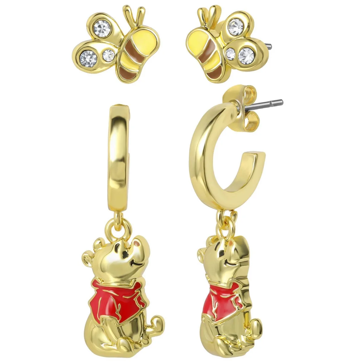 Winnie the Pooh Earrings Pack of 2, Gold Tone and Clear Crystals by Disney