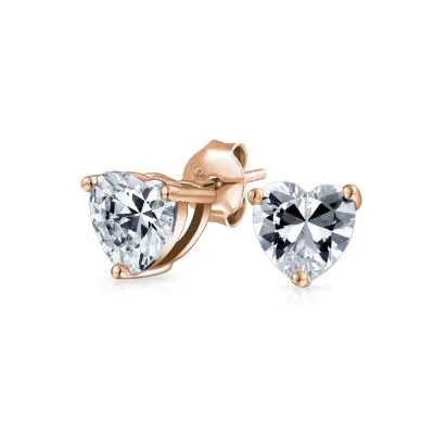 1ct Cubic Zirconia Solitaire Heart Shaped CZ Stud Earrings.925 Sterling Silver 7mm by Bling Jewelry
