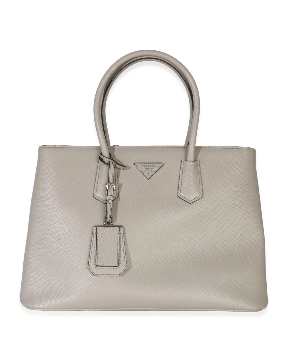 Pre-Owned Prada Light Grey Saffiano Cuir Large Turnlock Twin Tote