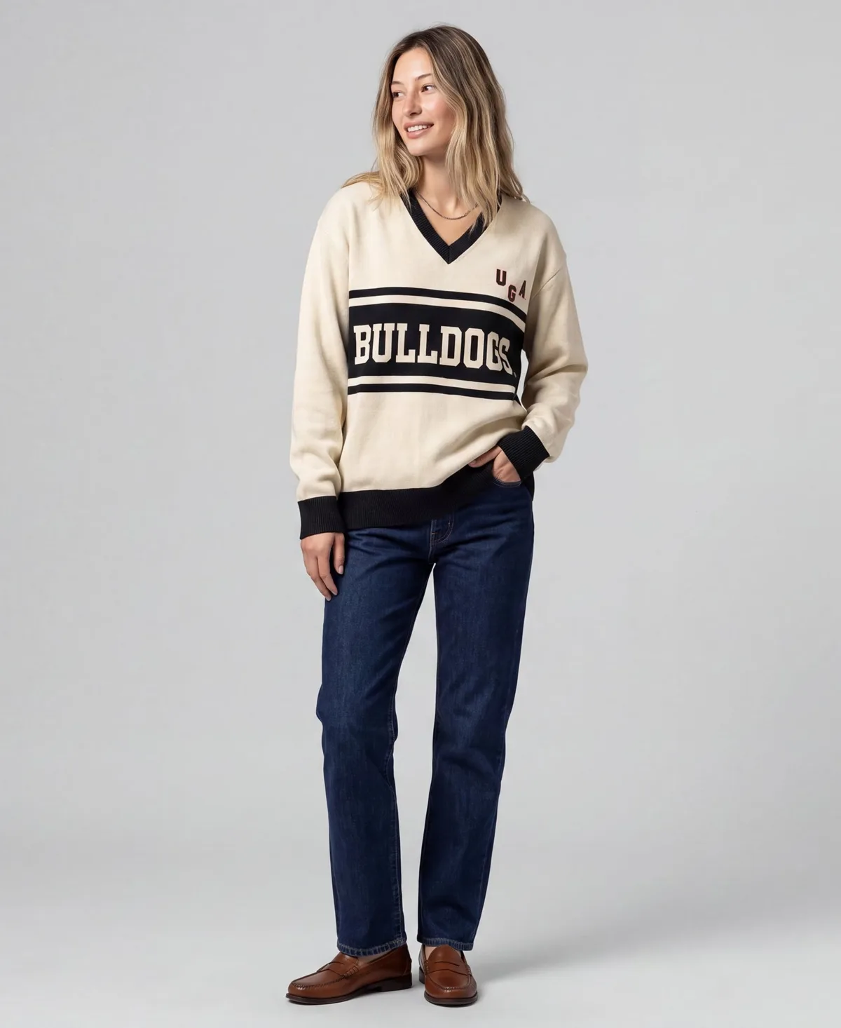 Georgia Bulldogs Retro Roots V-Neck Sweater by Mitchell & Ness