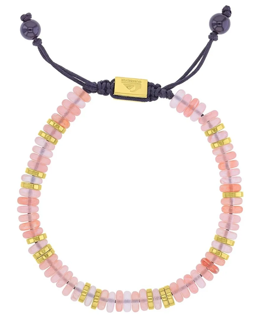 18k Gold-Plated Steel Yellow Slider Onyx Pink Watermelon Adjustable Bracelet by Quiksilver