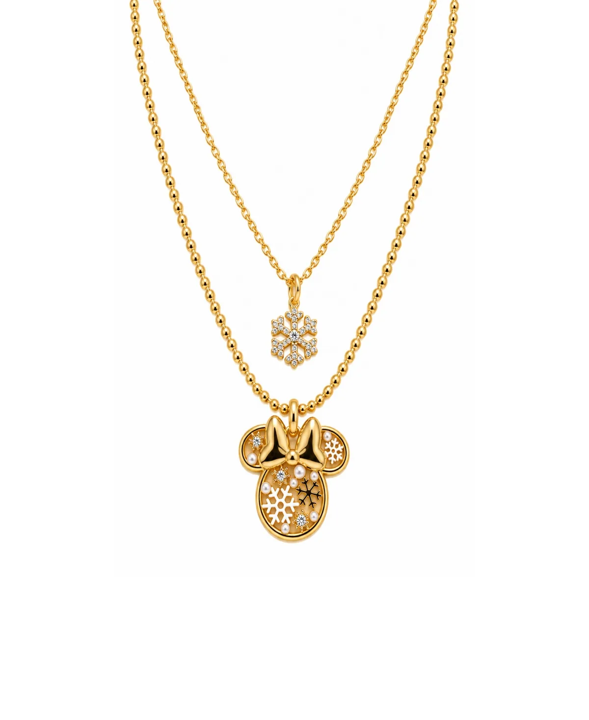 Crystal and Imitation Pearl Gold-Tone Minnie Mouse Pendant Necklaces, 2-Piece Set by Disney