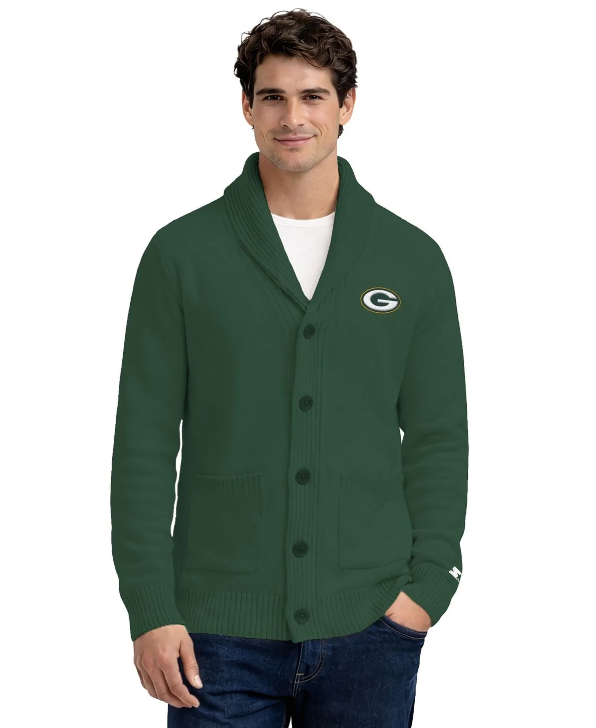 Green Bay Packers Shawl Collar Heavy Knit Cardigan Sweater by Starter