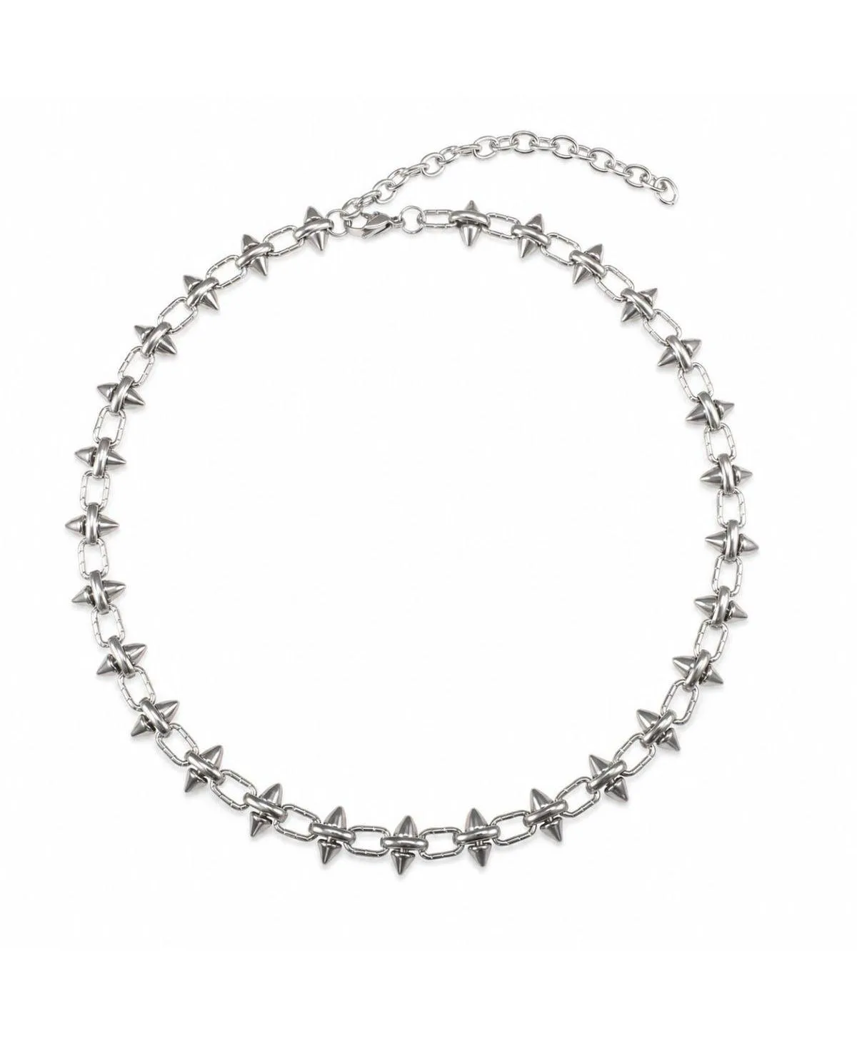 Chunky Spike Link Chain Necklace in Silver-Tone Stainless Steel by Rebl Jewelry