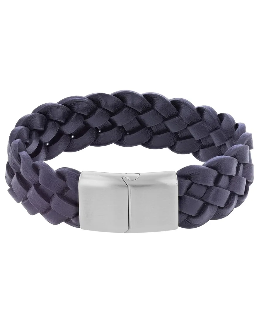 Platinum-Plated Steel Cylinder Lock Leather Bracelet