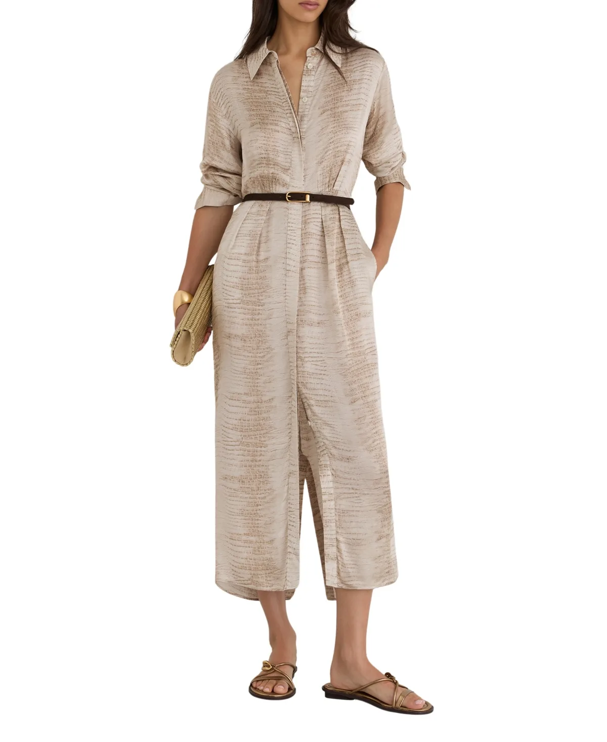 Sienna Snake-Print Belted Midi Shirt Dress by Reiss