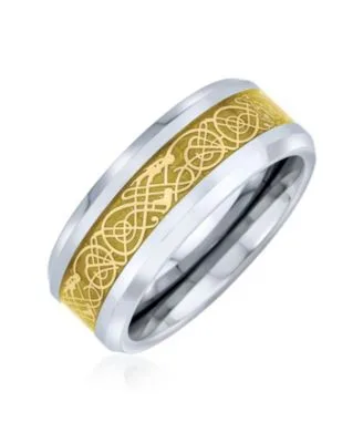 Two Tone Celtic Dragon Knot Carbon Fiber Inlay Band Ring 8mm Titanium by Bling Jewelry