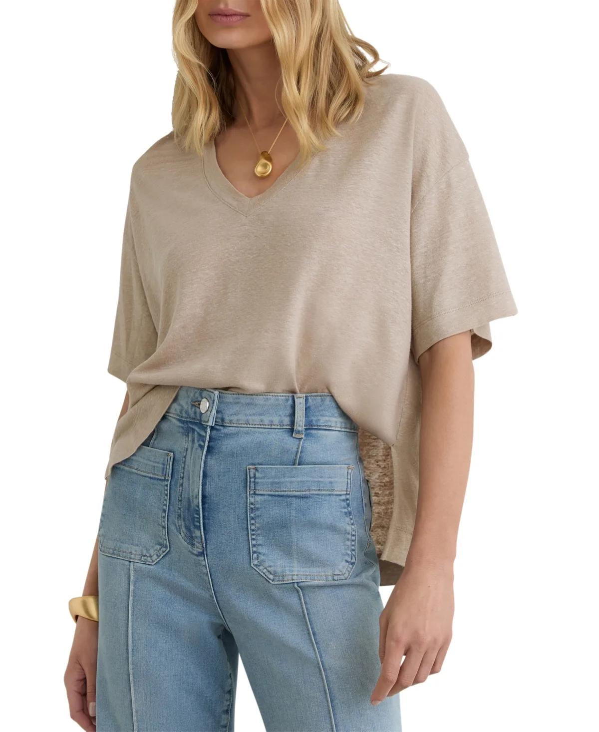 Linen V-Neck T-Shirt by Reiss