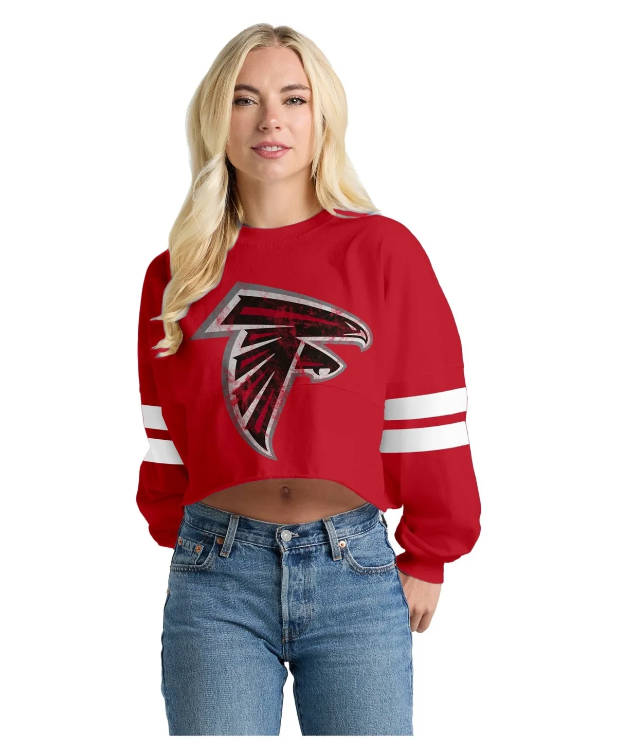 Atlanta Falcons Oversized Cropped Stripe Long Sleeve T-Shirt by Spirit Jersey