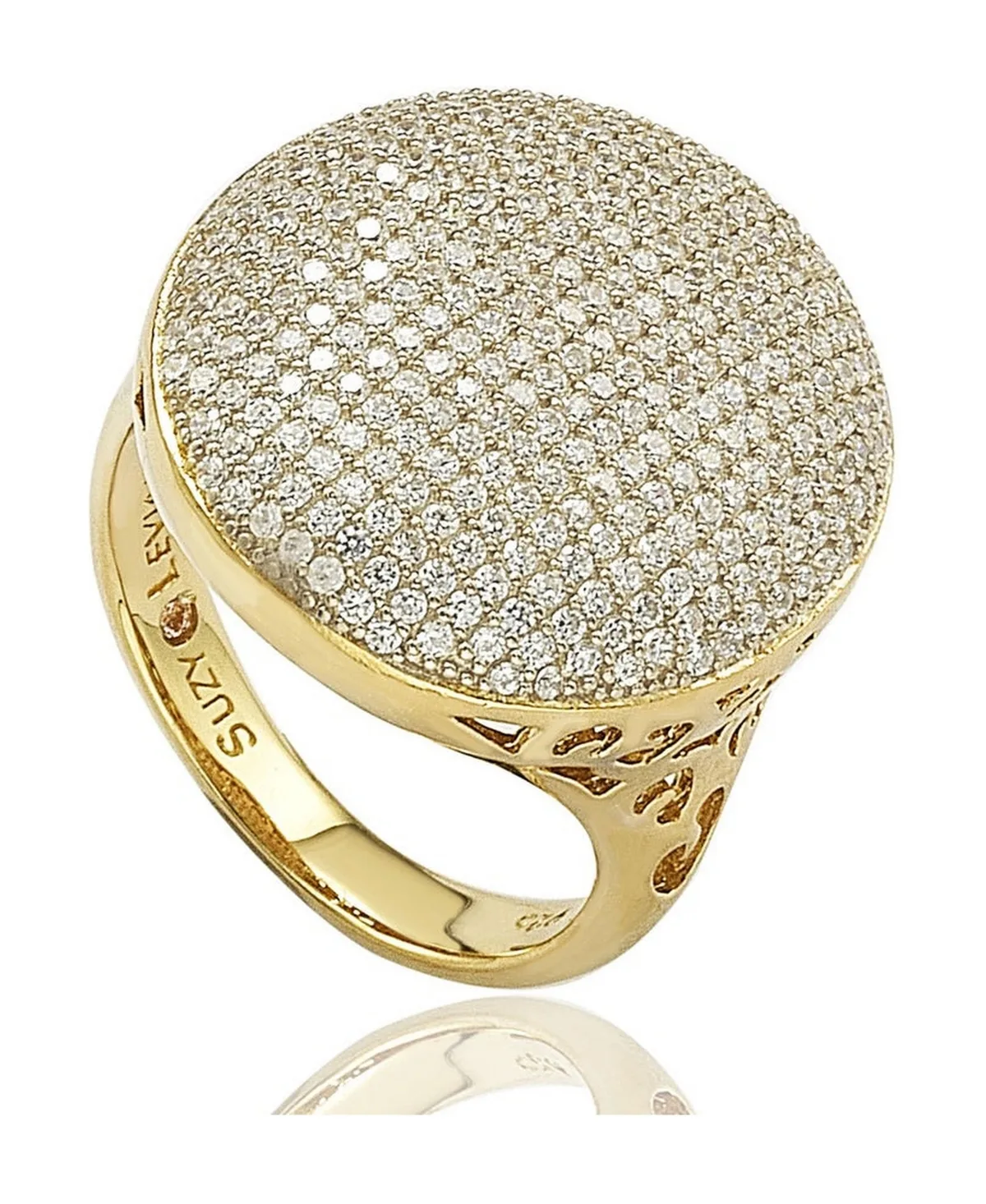Cubic Zirconia Gold-Tone Filigree Pave Round Ring by Suzy Levian New York