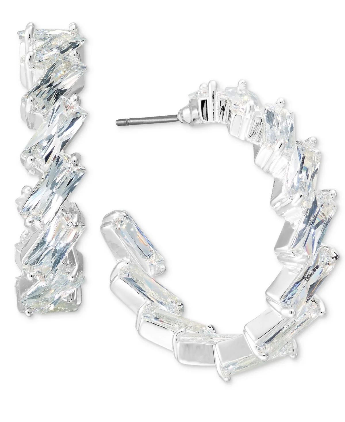 Silver-Tone Cubic Zirconia Baguette Hoop Earrings by Anne Klein