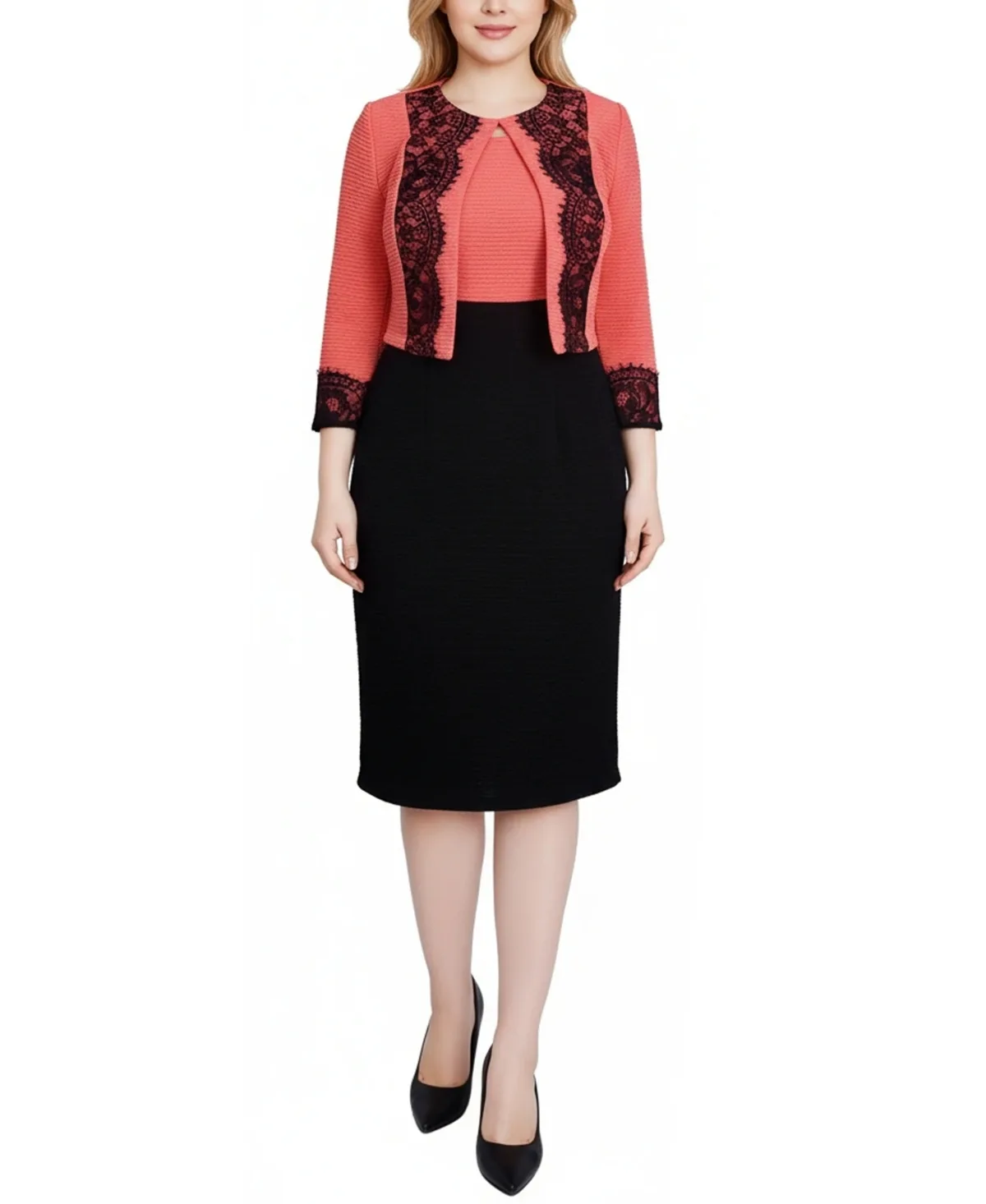 Lace-Detail 2 Piece Textured Knit Dress Set by Ny Collection