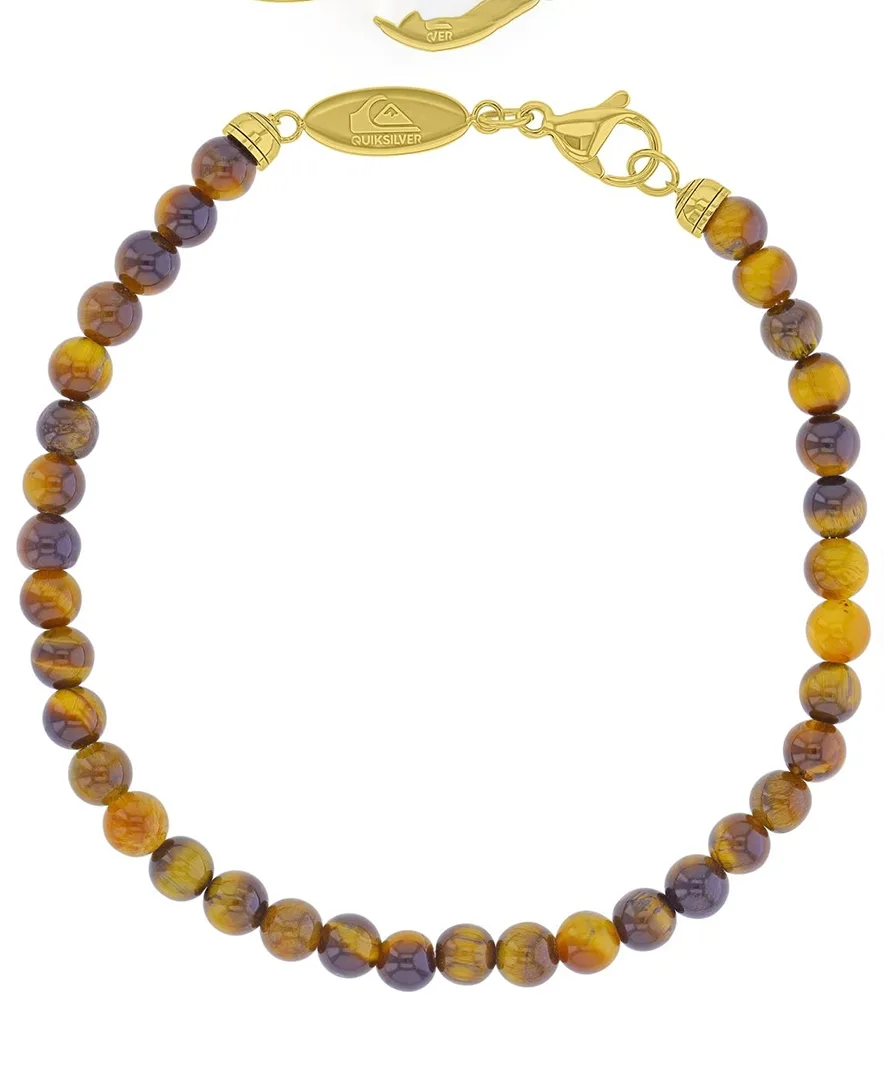 18k Yellow Gold-Plated Oval Tag Tiger Eye Bracelet by Quiksilver