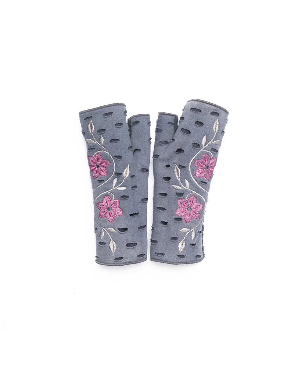 Artisan Crafted Fleece Lined Primrose Fingerless Jersey Gloves by Feelgoodz