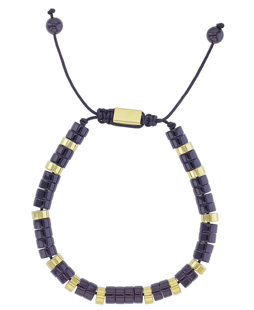 18k Gold-Plated Steel Onyx Adjustable Slider Bracelet by Quiksilver